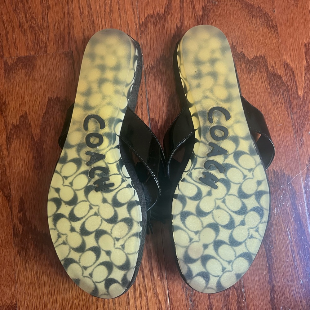Coach Black Logo Flip Sandals with Tassel Pom Detail - Picture 5 of 5